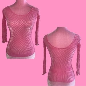 Hot Pink Stretchy Fishnet Long Sleeve Top S/M